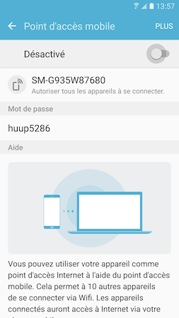 Galaxy S7: Point d'accès mobile ou modem USB (SM-G930W)