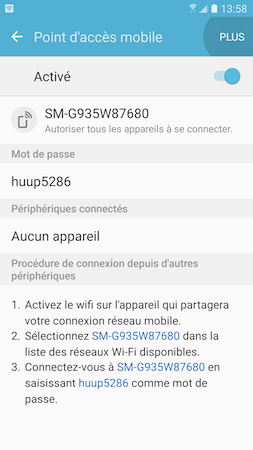 Galaxy S7: Point d'accès mobile ou modem USB (SM-G930W)