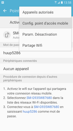 Galaxy S7: Point d'accès mobile ou modem USB (SM-G930W)