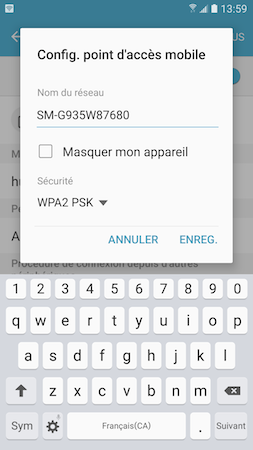 Galaxy S7: Point d'accès mobile ou modem USB (SM-G930W)