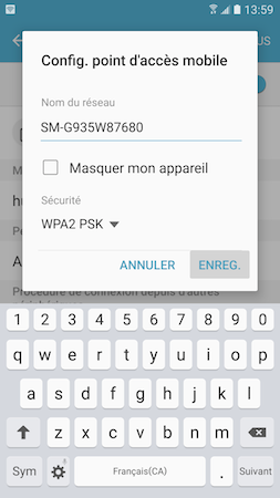Galaxy S7: Point d'accès mobile ou modem USB (SM-G930W)