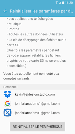 Galaxy S7: Effacer toutes les données personnelles (SM-G930W)