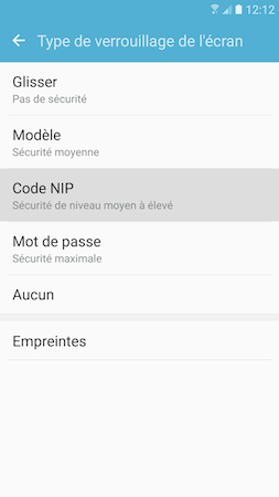Galaxy S7: Type de verrouillage « Code NIP » (SM-G930W)