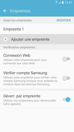 Galaxy S7: Ajouter ou supprimer une empreinte digitale (SM-G930W)