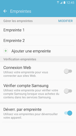 Galaxy S7: Ajouter ou supprimer une empreinte digitale (SM-G930W)