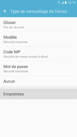 Galaxy S7: Type de verrouillage « Empreintes » (SM-G930W)
