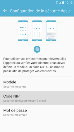 Galaxy S7: Type de verrouillage « Empreintes » (SM-G930W)