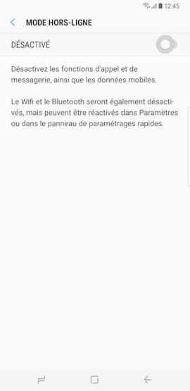 Touchez le bouton coulissant pour activer le Mode Hors-ligne