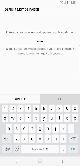 Saisissez à nouveau votre mot de passe pour le confirmer et touchez « OK »