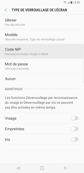Touchez « Code NIP »