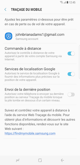 Galaxy S8: Localiser l'appareil ou effacer toutes les données à distance (SM-G950W)