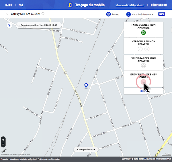 Galaxy S8: Localiser l'appareil ou effacer toutes les données à distance (SM-G950W)