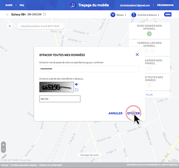 Galaxy S8: Localiser l'appareil ou effacer toutes les données à distance (SM-G950W)