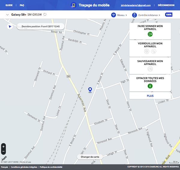 Galaxy S8: Localiser l'appareil ou effacer toutes les données à distance (SM-G950W)