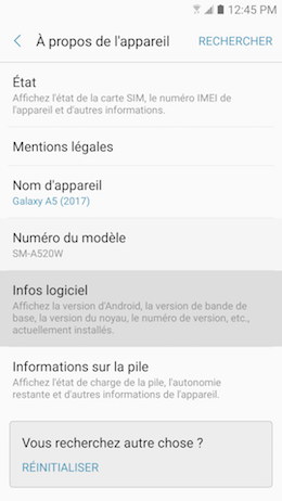 Galaxy A5 (2017): Version de la plate-forme Android (SM-A520W)