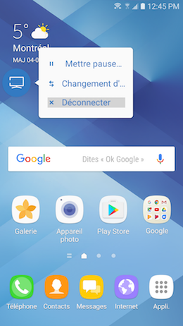 Galaxy A5 (2017): Partager l'écran avec une télé HD en utilisant Smart View (SM-A520W)