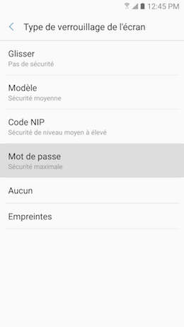 Galaxy A5 (2017): Type de verrouillage « Mot de passe » (SM-A520W)