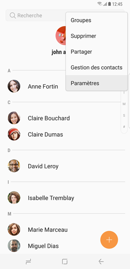 Galaxy S8: Modifier le mode de tri des contacts (SM-G950W)
