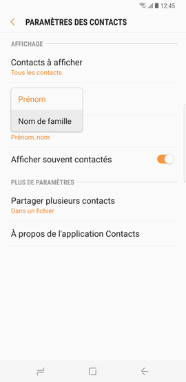 Galaxy S8: Modifier le mode de tri des contacts (SM-G950W)