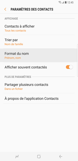 Galaxy S8: Modifier le mode de tri des contacts (SM-G950W)