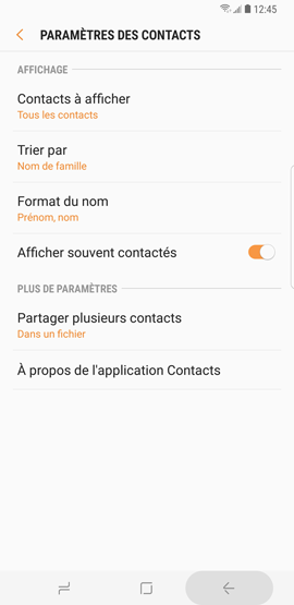 Galaxy S8: Modifier le mode de tri des contacts (SM-G950W)