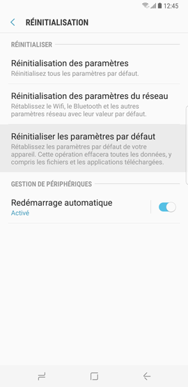 Effacer mes données stockées sur le Galaxy S8 et réinitialiser les paramètres par défaut ?