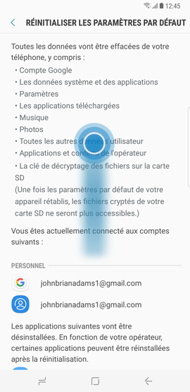 Effacer mes données stockées sur le Galaxy S8 et réinitialiser les paramètres par défaut ?