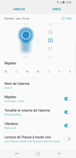 Galaxy S8: Alarme de réveil (SM-G950W)