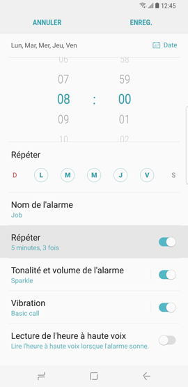 Galaxy S8: Alarme de réveil (SM-G950W)