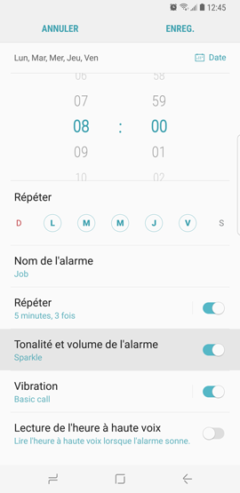 Galaxy S8: Alarme de réveil (SM-G950W)