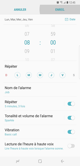 Galaxy S8: Alarme de réveil (SM-G950W)