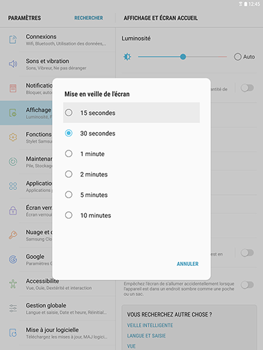 Galaxy Tab S3: Délai de mise en veille de l’écran (SM-T820)
