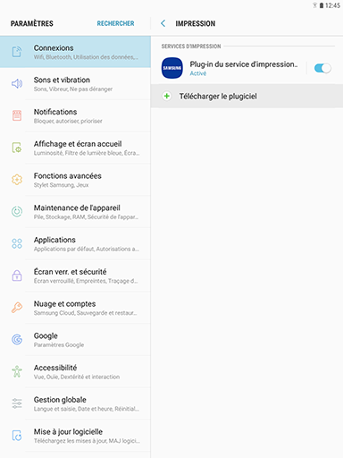 Galaxy Tab S3: Imprimer un document (SM-T820)