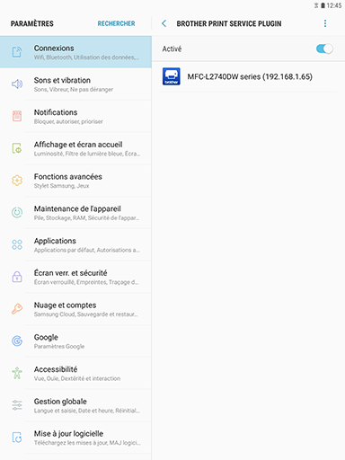 Galaxy Tab S3: Imprimer un document (SM-T820)