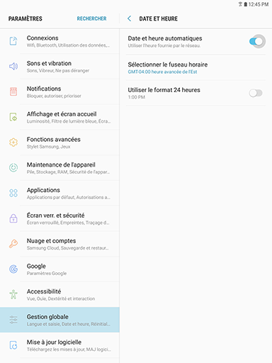 Galaxy Tab S3: Date et heure (SM-T820)