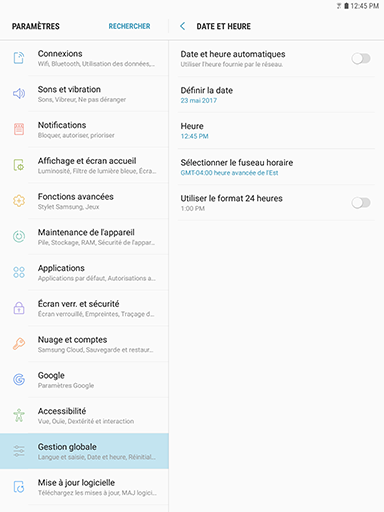 Galaxy Tab S3: Date et heure (SM-T820)