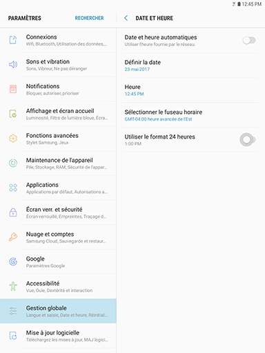Galaxy Tab S3: Date et heure (SM-T820)