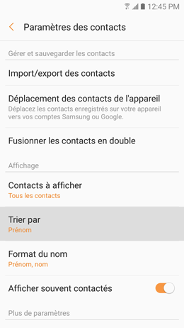 Galaxy A5 (2017): Modifier le mode de tri des contacts (SM-A520W)