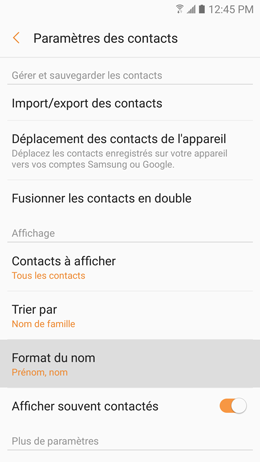 Galaxy A5 (2017): Modifier le mode de tri des contacts (SM-A520W)