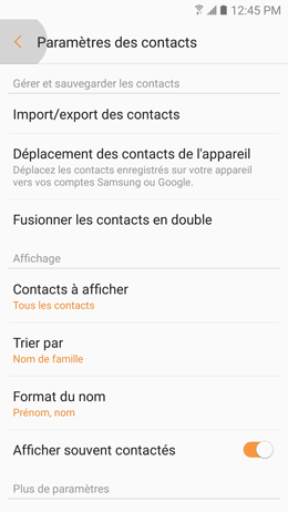 Galaxy A5 (2017): Modifier le mode de tri des contacts (SM-A520W)