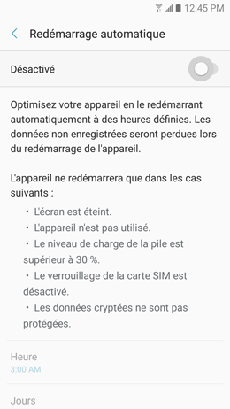 Galaxy A5 (2017): Fonction redémarrage automatique (SM-A520W)