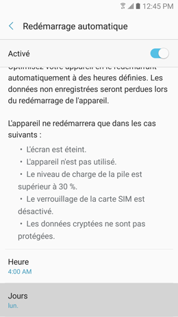 Galaxy A5 (2017): Fonction redémarrage automatique (SM-A520W)