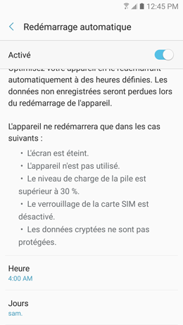 Galaxy A5 (2017): Fonction redémarrage automatique (SM-A520W)