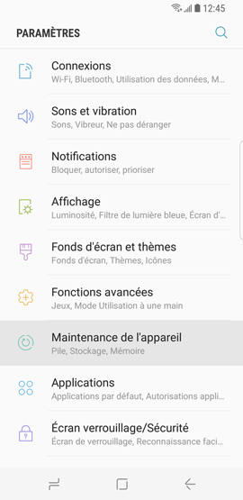 Galaxy S8: Fonction maintenance de l'appareil (SM-G950W)