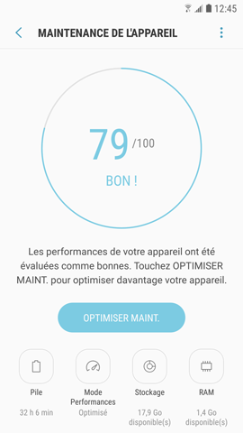 La fonction maintenance de l'appareil pour optimiser les performances de mon Galaxy S7 ?
