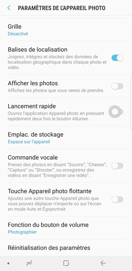 Comment lancer rapidement l’Appareil Photo à partir de mon Samsung Galaxy Note 8 ?