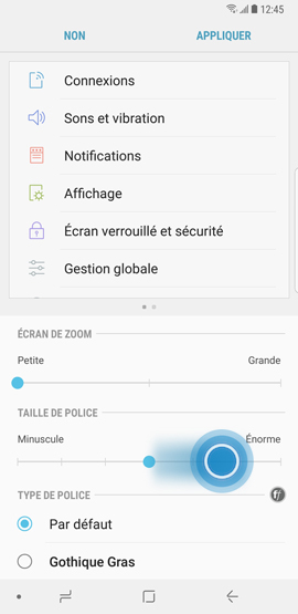 Galaxy Note8: Style et taille de la police (SM-N950W)