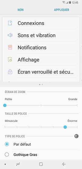 Galaxy Note8: Style et taille de la police (SM-N950W)
