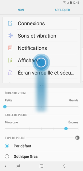 Galaxy Note8: Style et taille de la police (SM-N950W)