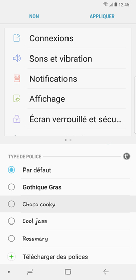 Galaxy Note8: Style et taille de la police (SM-N950W)